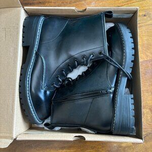 ICHIGO Women’s Fashion Ankle Booties Causal 8-Eye Zipper Lace-up Combat Boots